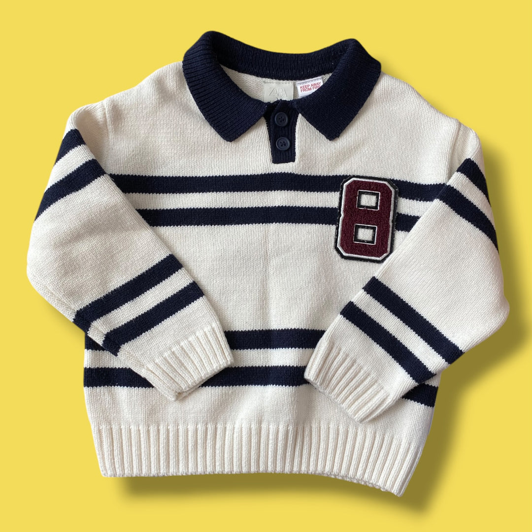 white/navy zara snoopy knit sweater, 4Y