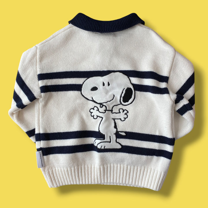 white/navy zara snoopy knit sweater, 4Y