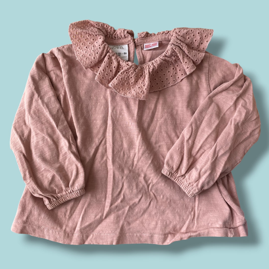 dusty rose Zara ruffled collar long , 12-18m