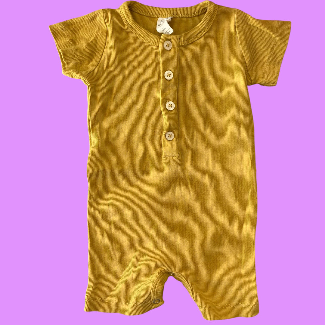 yellow Kate Quinn ribbbed romper, 3-6m