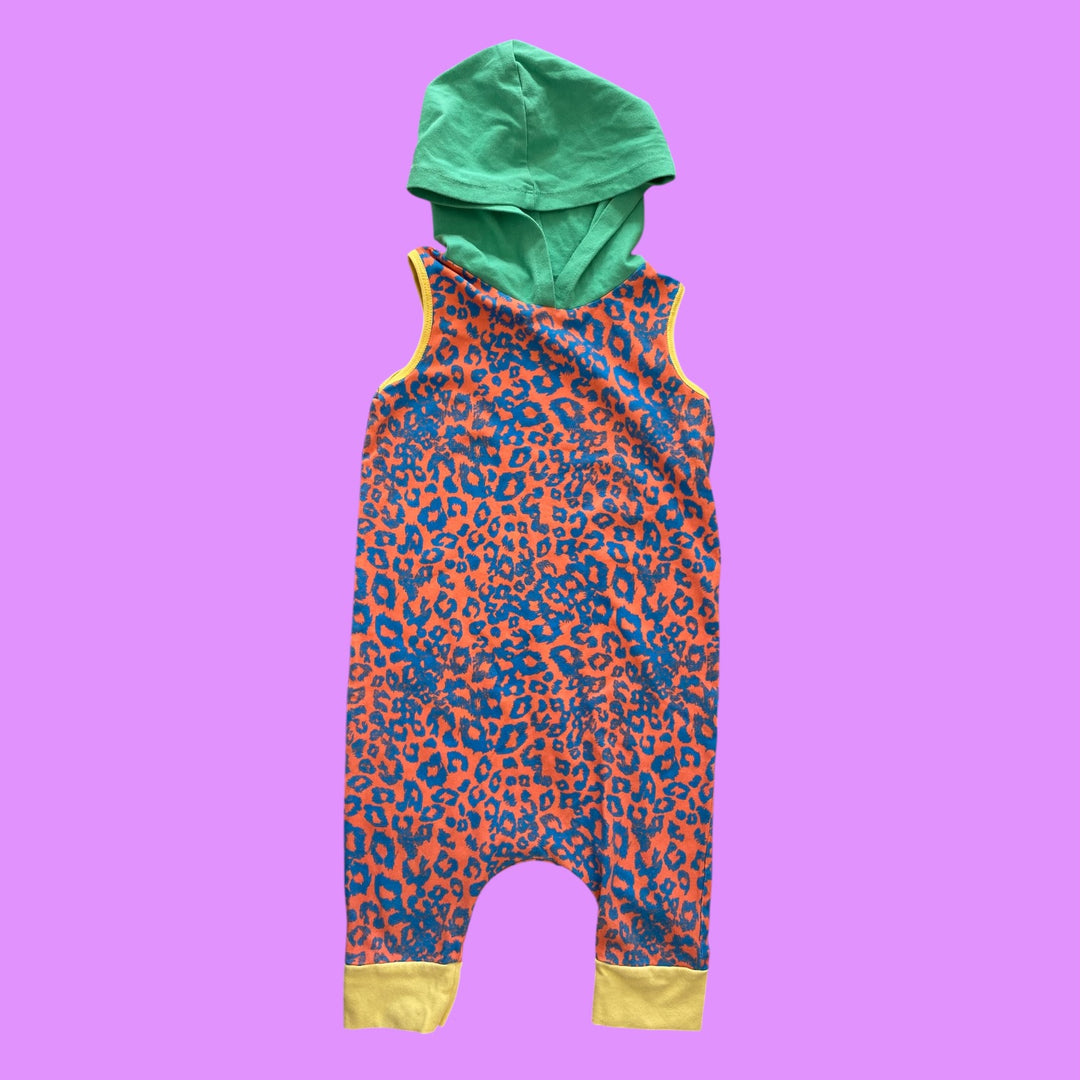 multi Rags leopard hooded romper, 3/4Y
