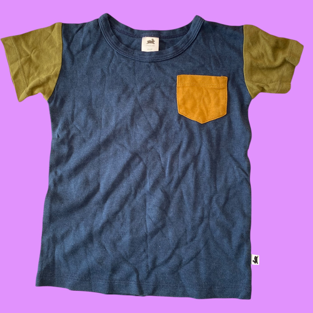 navy Little &amp; Lively colour block tee, 1/2Y