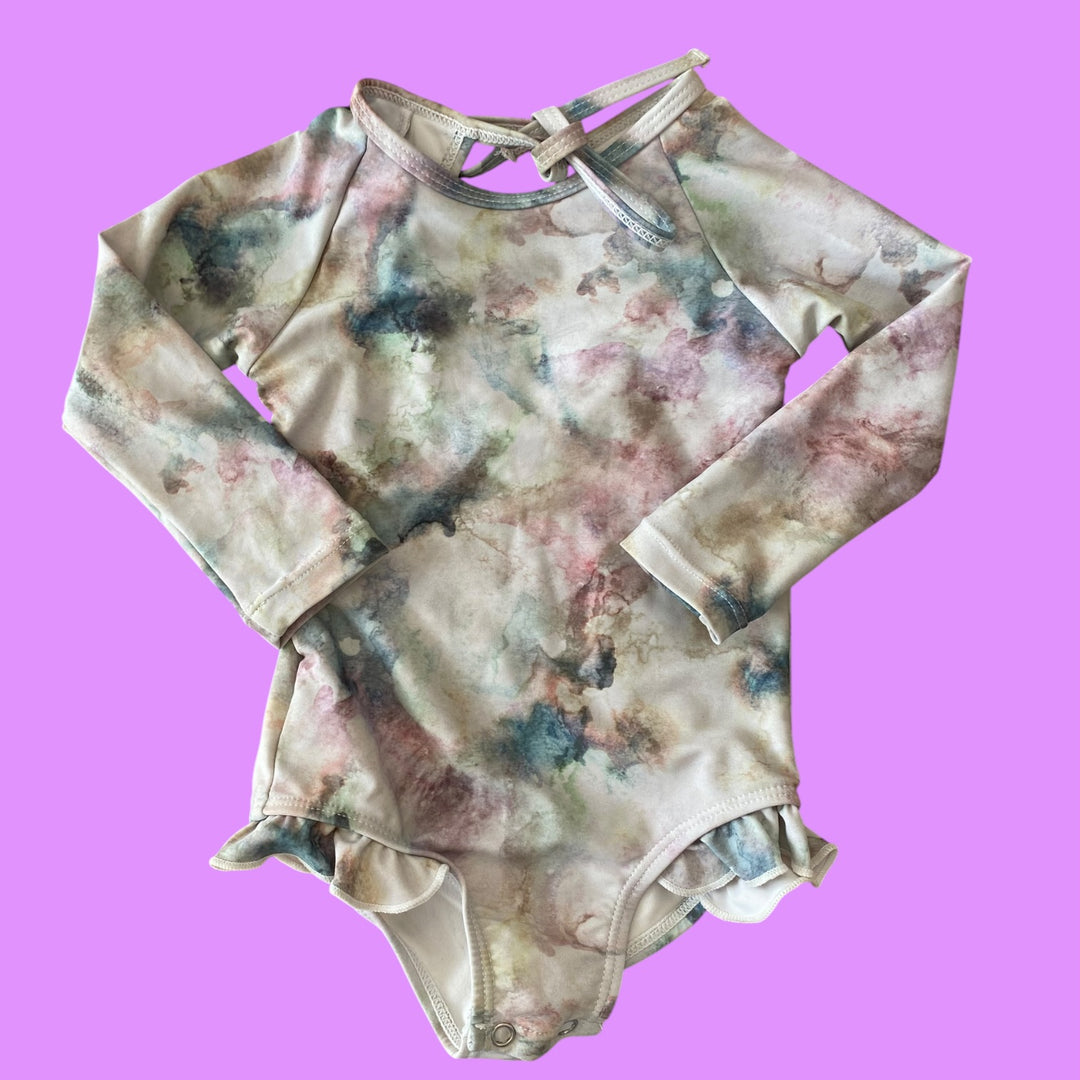 multi Current Tyed  one piece marble swim, 6-12m