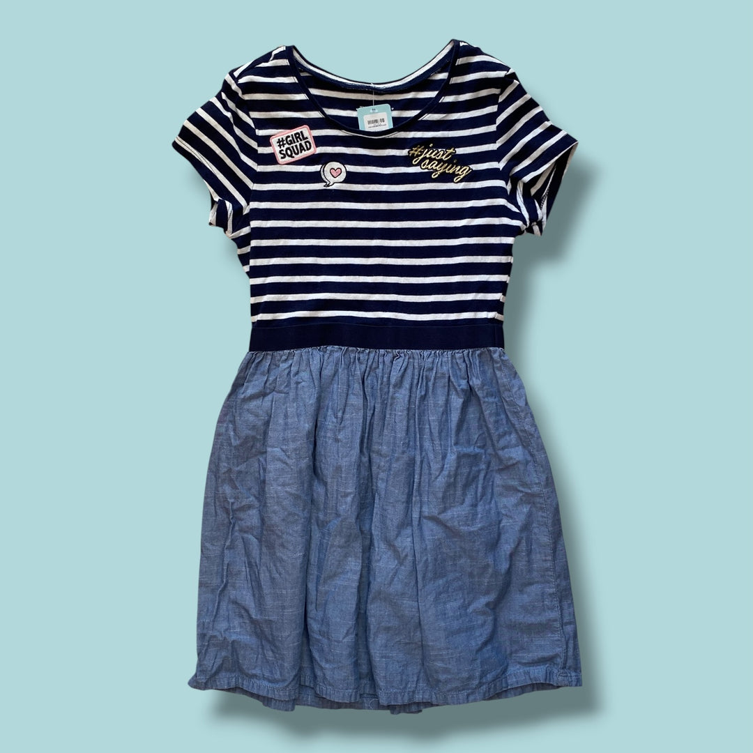 blue/white The Childrens Place striped dress, 6Y