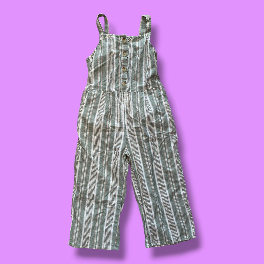 green Oshkosh striped romper, 6Y