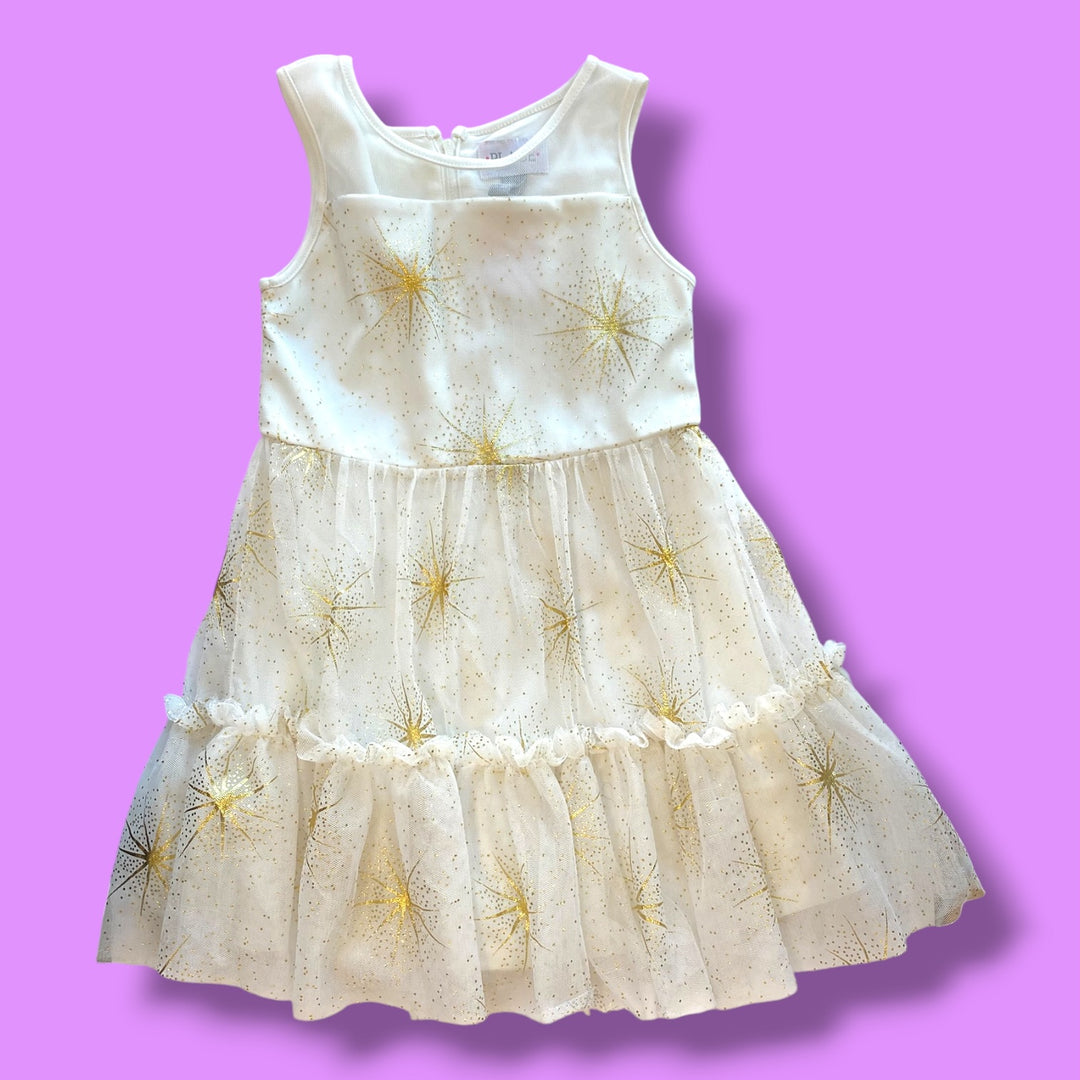 white/gold The Childrens Place tulle sparkle dress, 4Y