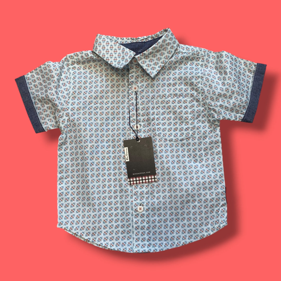 Blue Ben Sherman NWT patterned button up tee, 12m