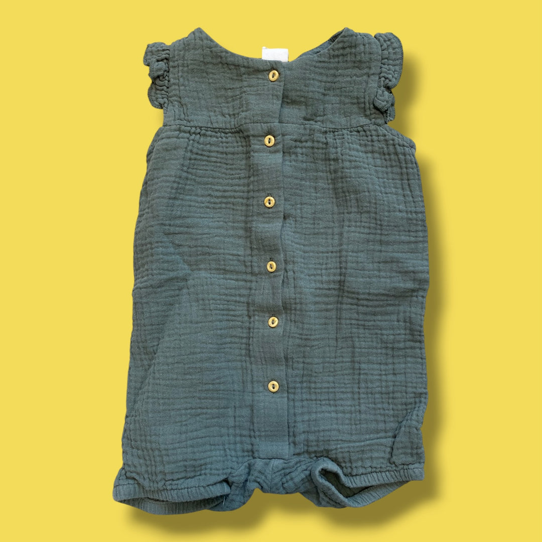 Blue H&amp;M button romper, 4-6m