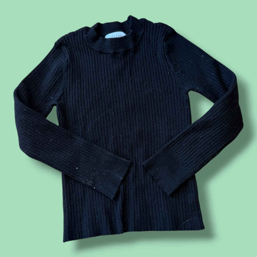 Black Zara Ribbed Knit, 8-9Y