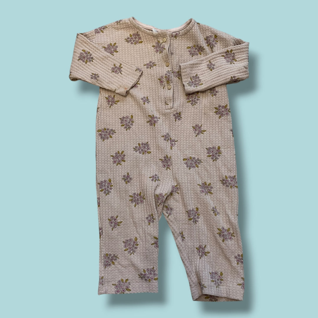 beige Zara floral button romper, 2Y