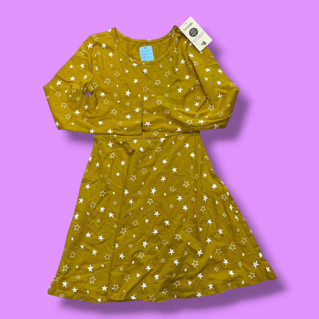 yellow George star dress, 7-8Y