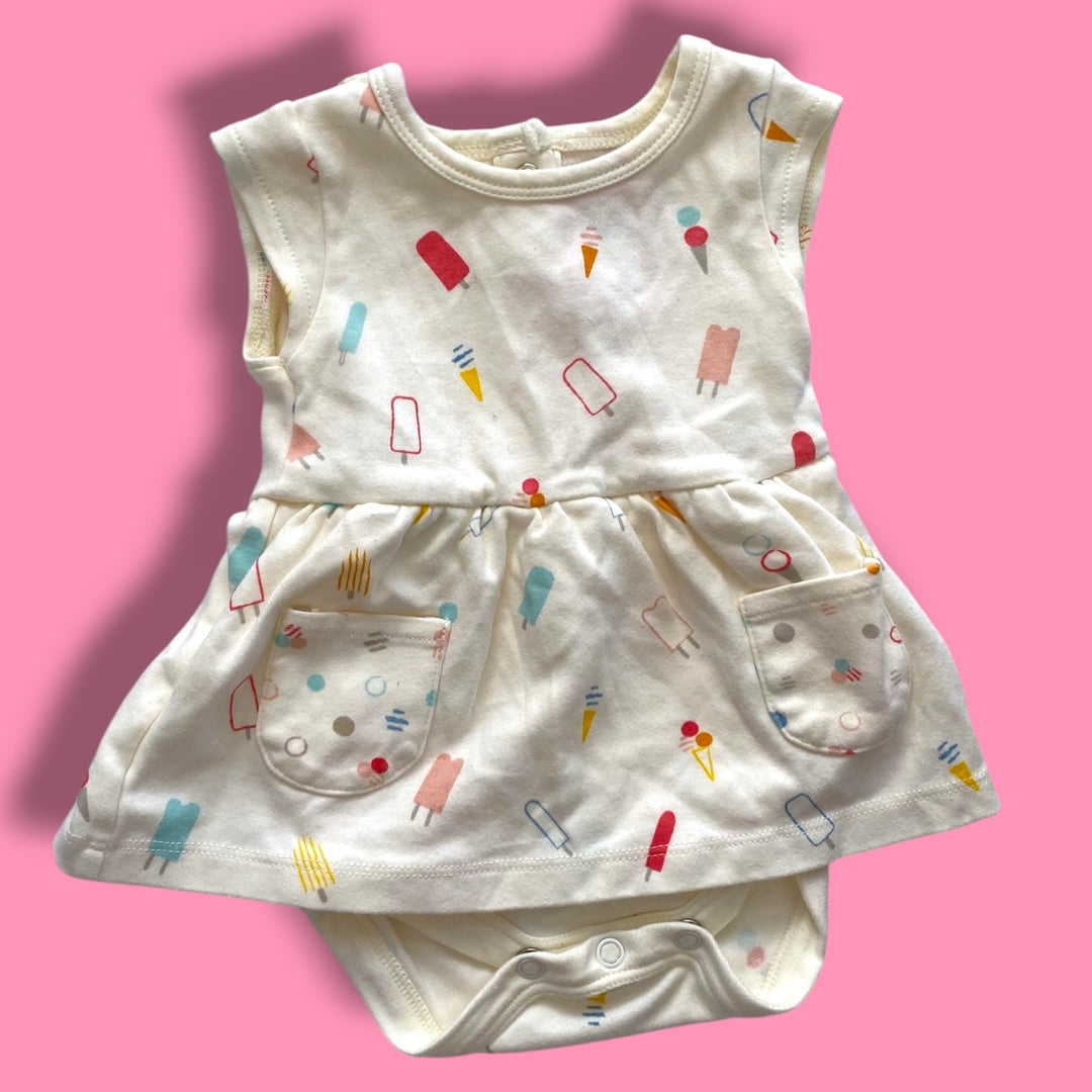 White Pehr Dress/Bodysuit, 3-6m