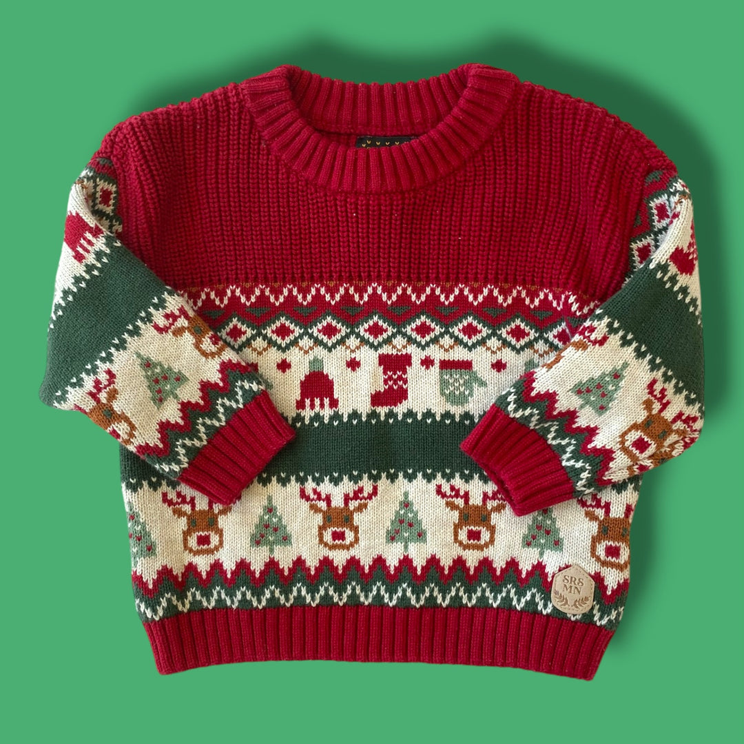 Red/Green Souris Mini Sweater, 9-12m