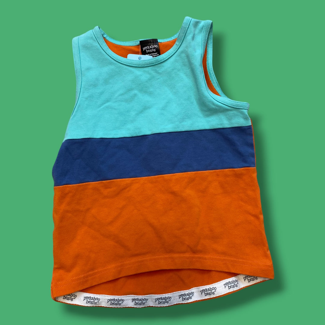 orange Peekaboo Beans Tank Top, 2Y