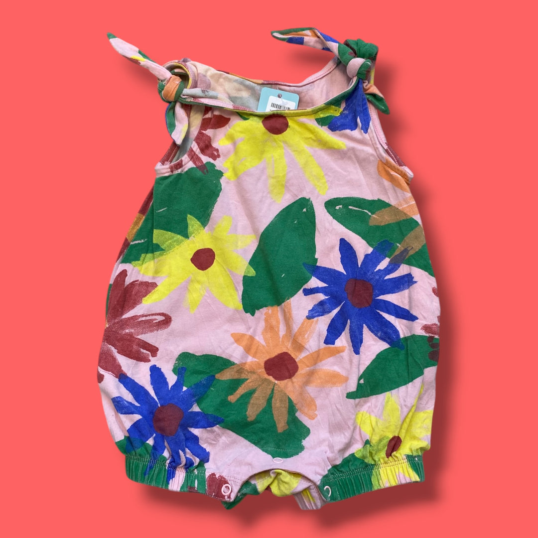 Pink Tea floral romper, 9-12m
