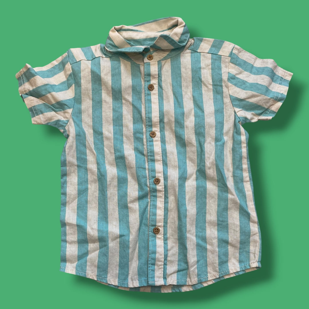 blue/beige Carters striped button up tee, 2Y