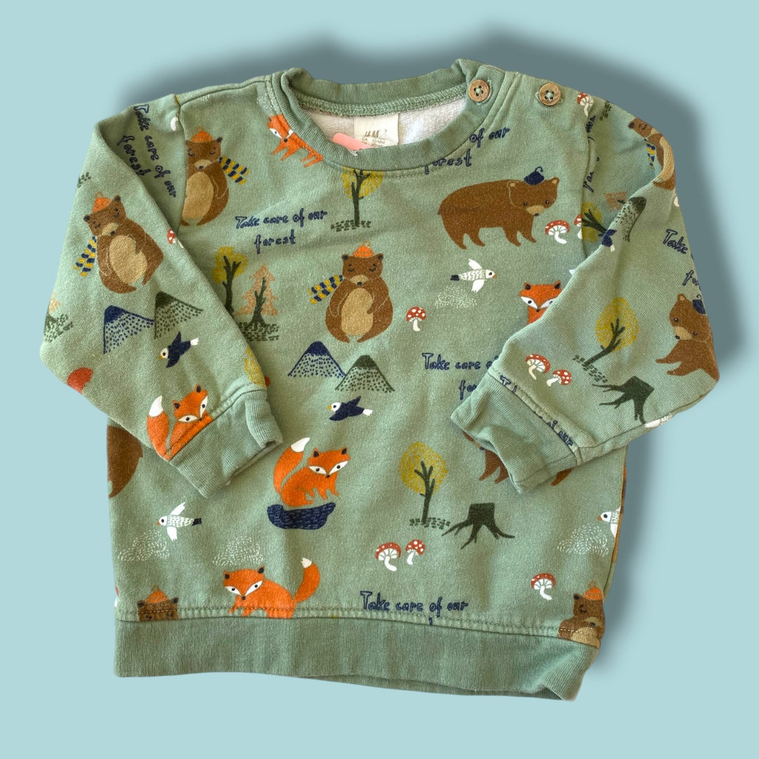 green h&amp;m sweatshirt, 12-18m