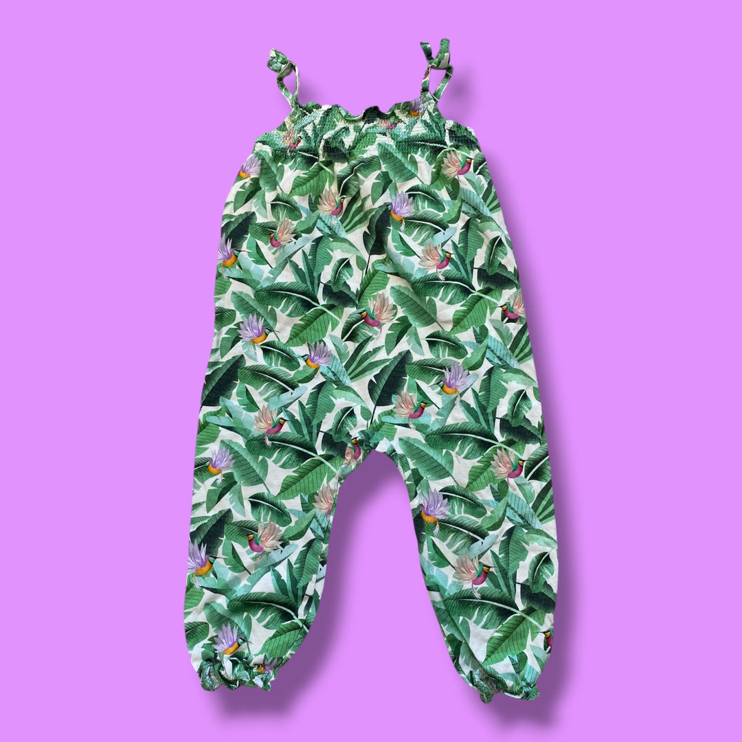Green H&amp;M tropical romper, 12-18m