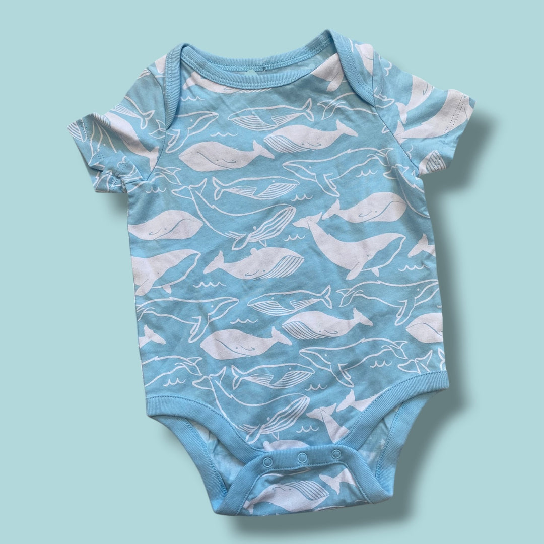 blue gap whale bodysuit, 3-6m