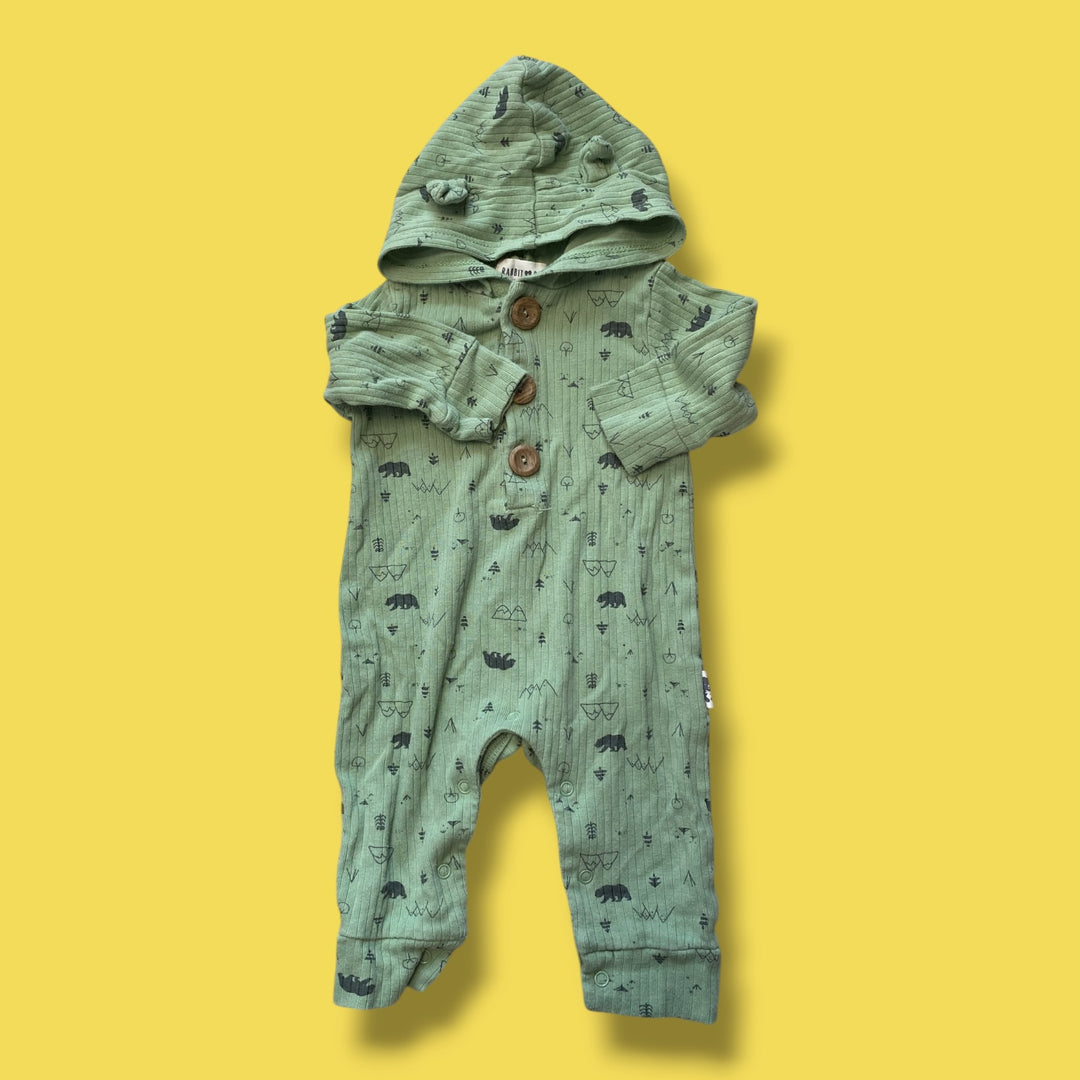 Green Rabbit Bear Romper, 3-6m