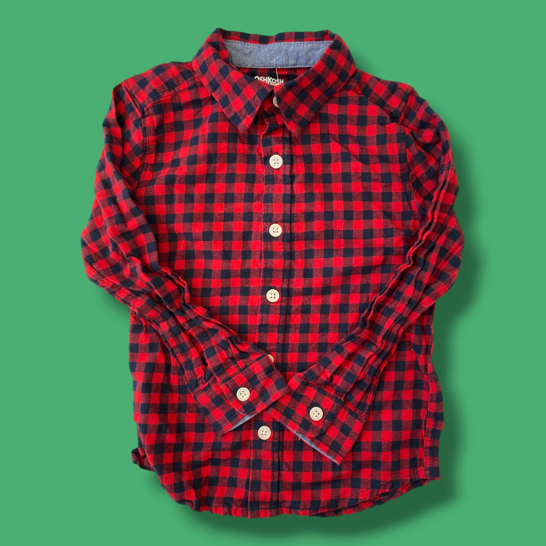 red oshkosh button up, 3y