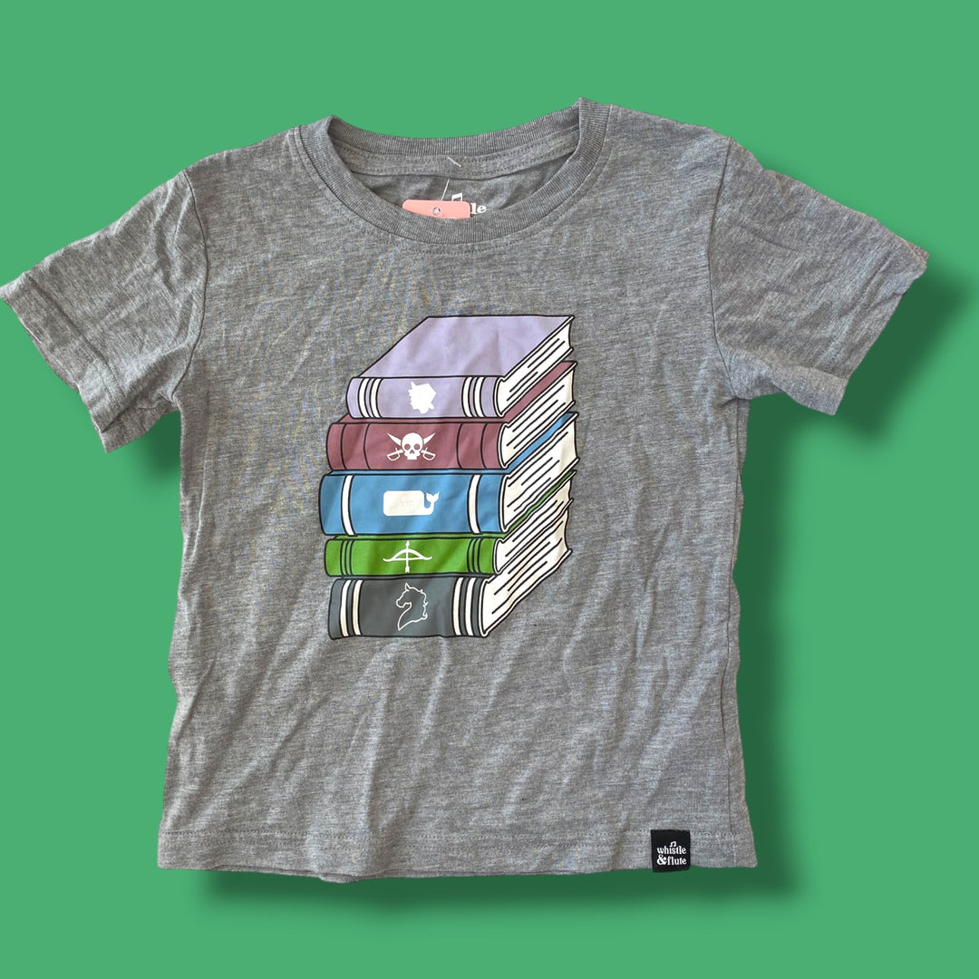 grey whistle&amp;flute book t-shirt, 3/4y