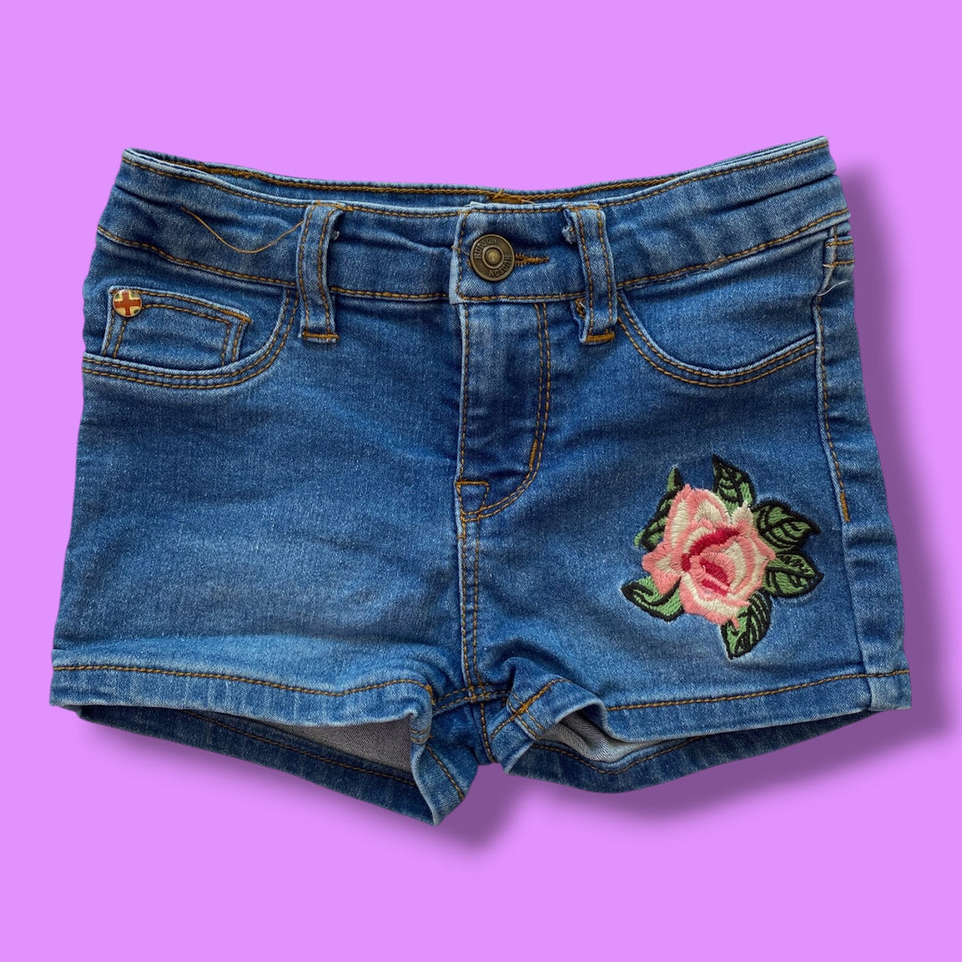 blue with flower Hudson Denim Shorts, 3T
