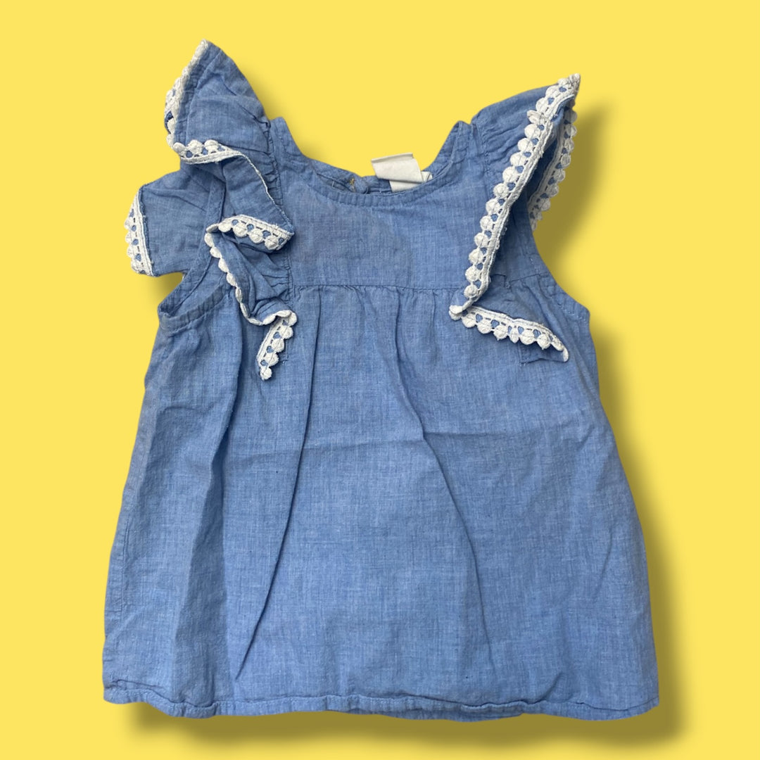 Blue H&amp;M ruffle sleeve tank, 9-12m