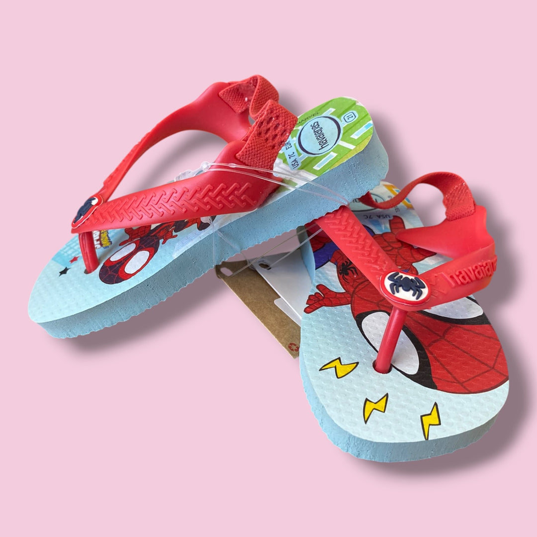 blue/red havaianas spiderman sandals, 6.5