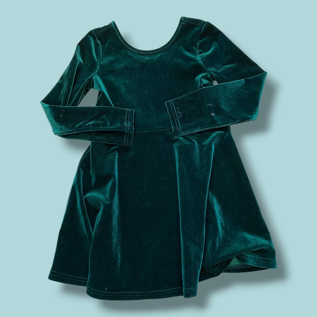green  velour dress, 4-5Y