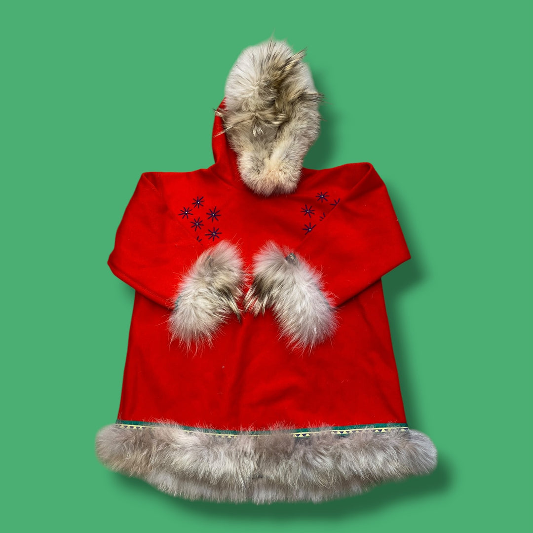 red handmade fur pullover, 5/6y