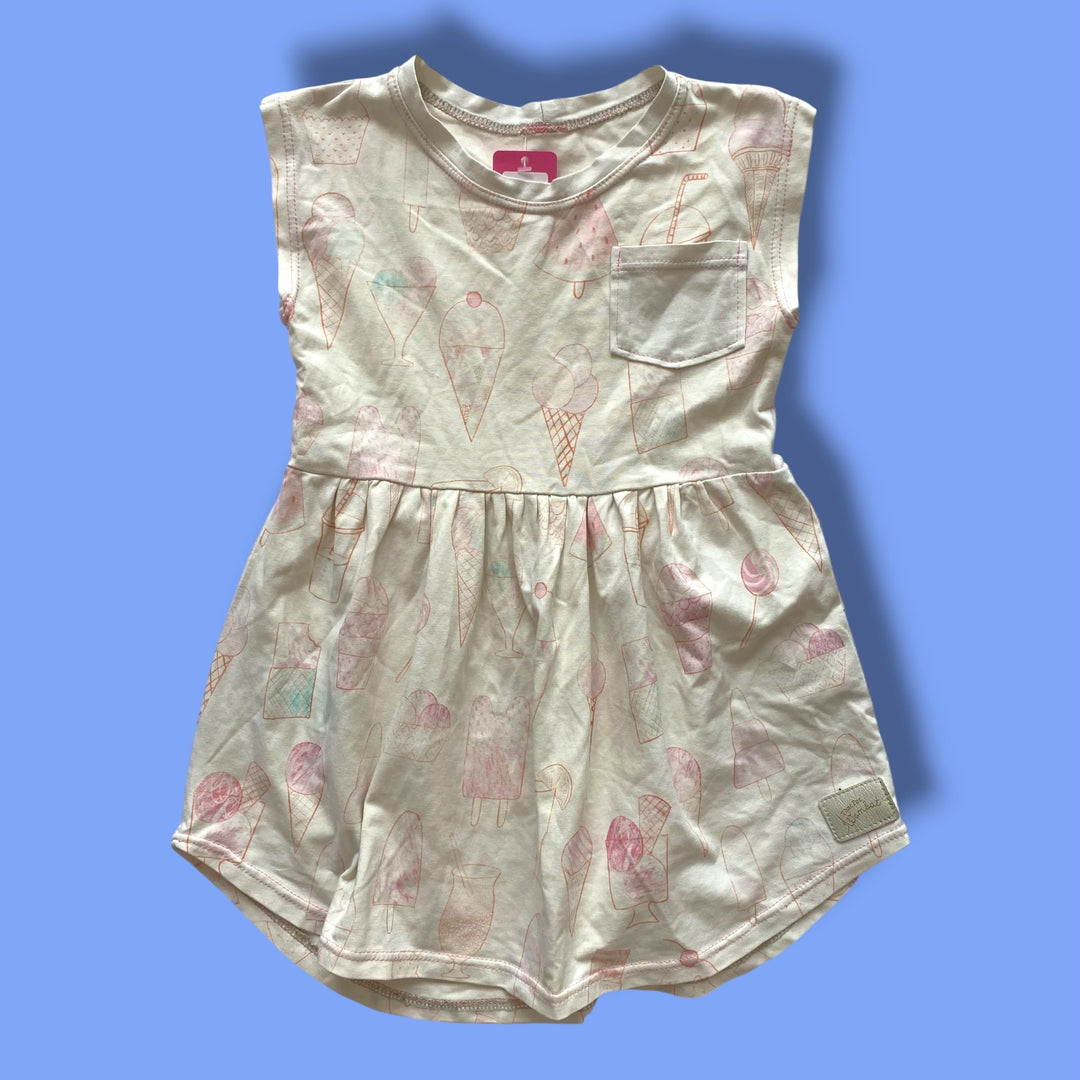 cream handmade dress as is light marks, 6/7y