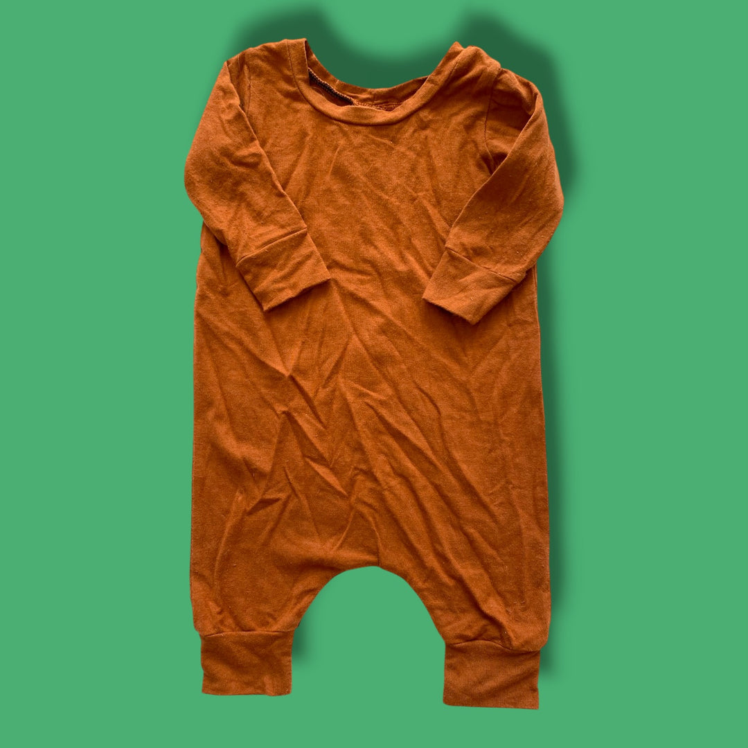 brown everlee baby romper, 3-6m