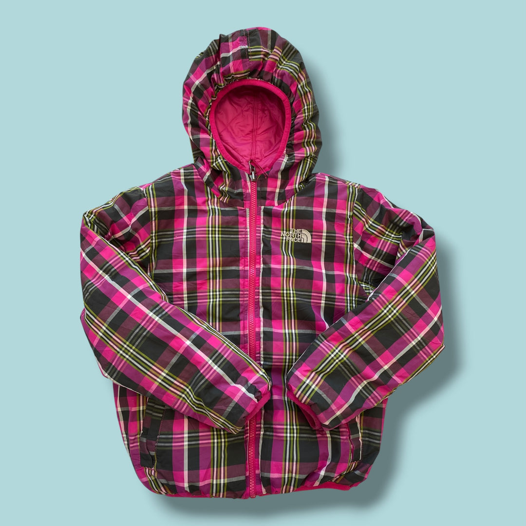 pink The North Face reversible winter coat, 7-8Y