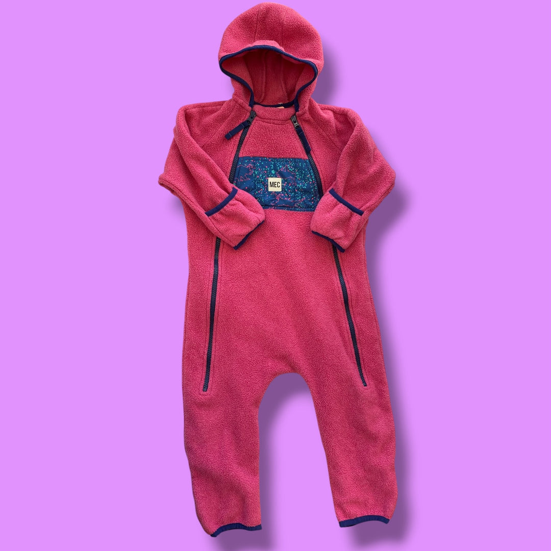 Pink MEC Fleece warmsuit, 24m