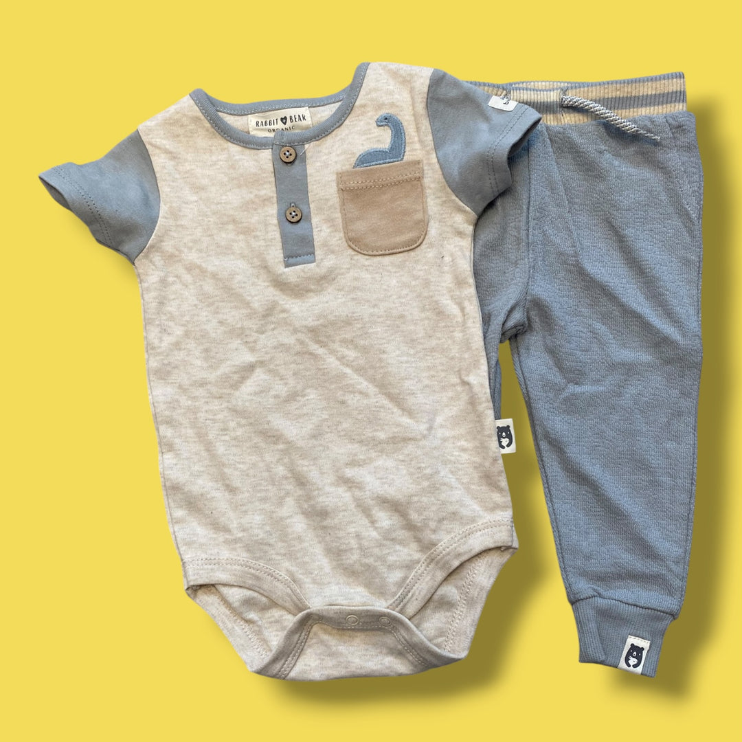 Blue/Tan Rabbit Bear 2 piece Set, 6-9m