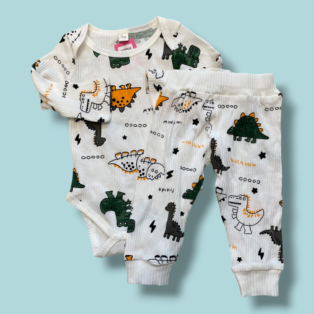 White Unknown Dino Set, 3-6m