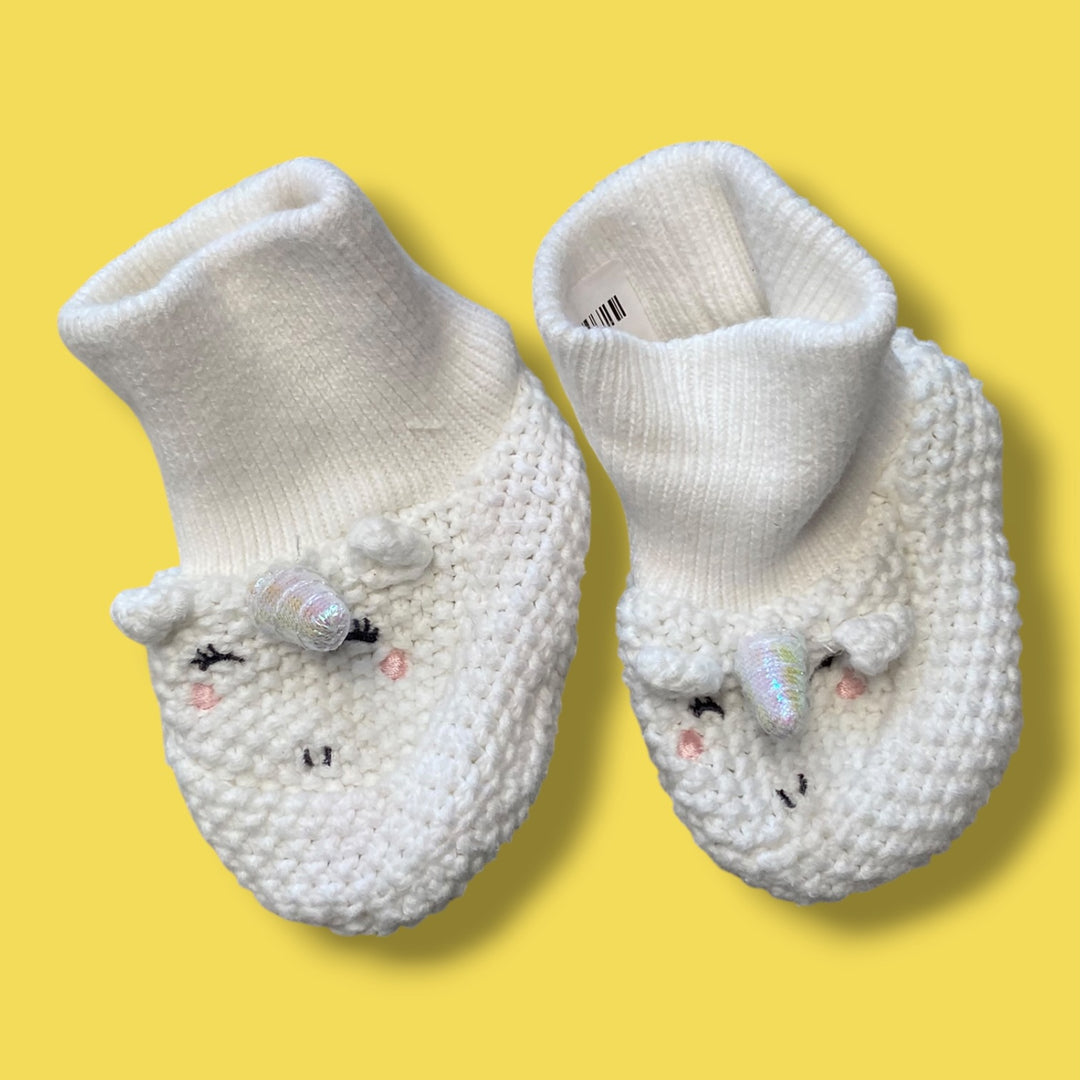White Unknown Unicorn Booties, Newborn