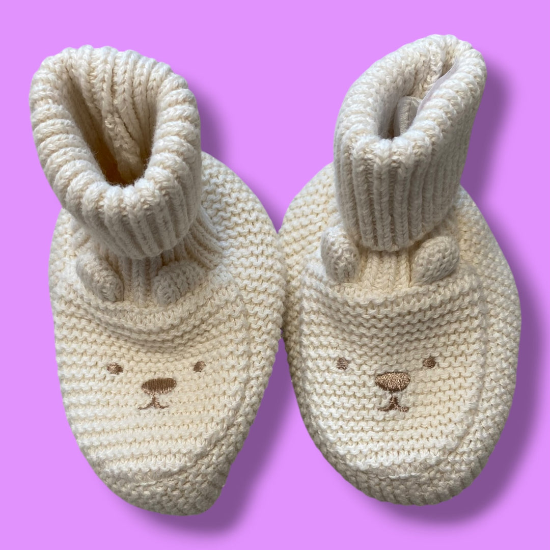 White Unknown Bear Booties, 0-12m