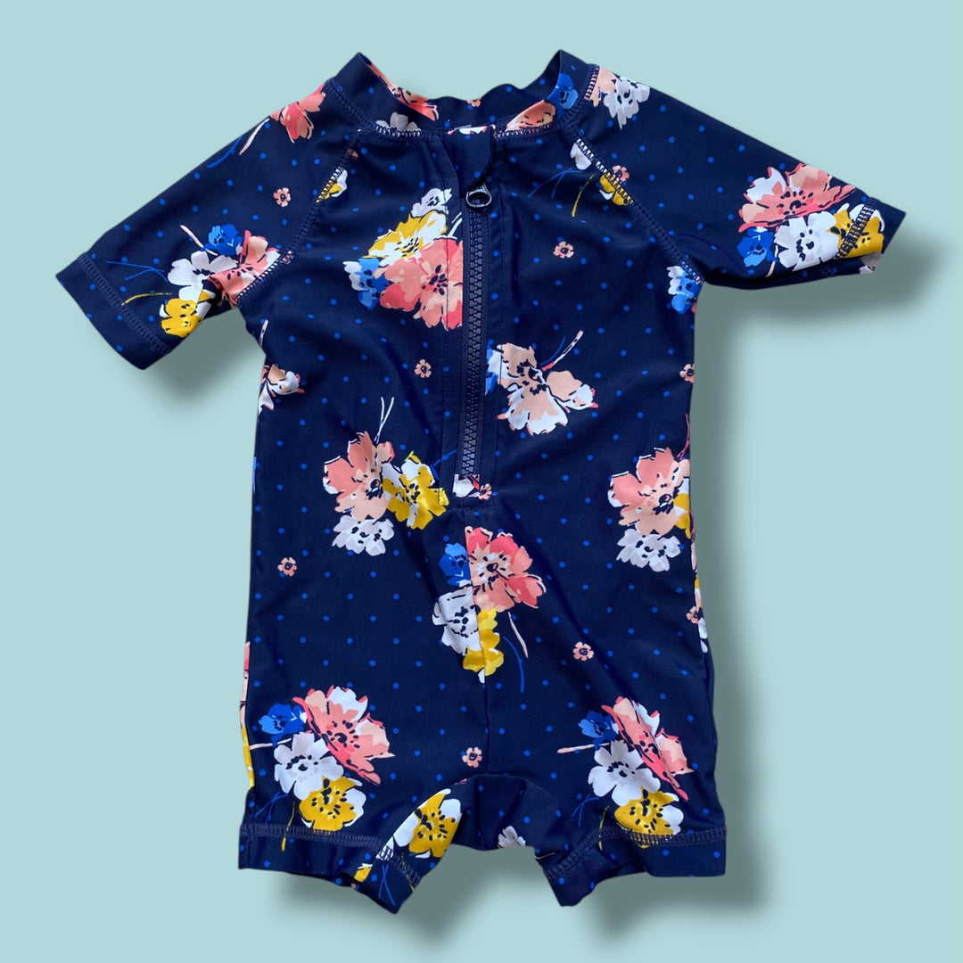 Blue Old Navy floral one piece swim, 3-6m