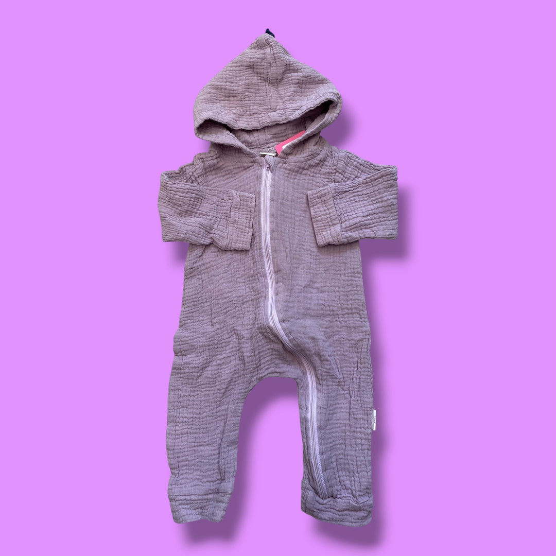 purple Unknown hooded romper, 12-18m