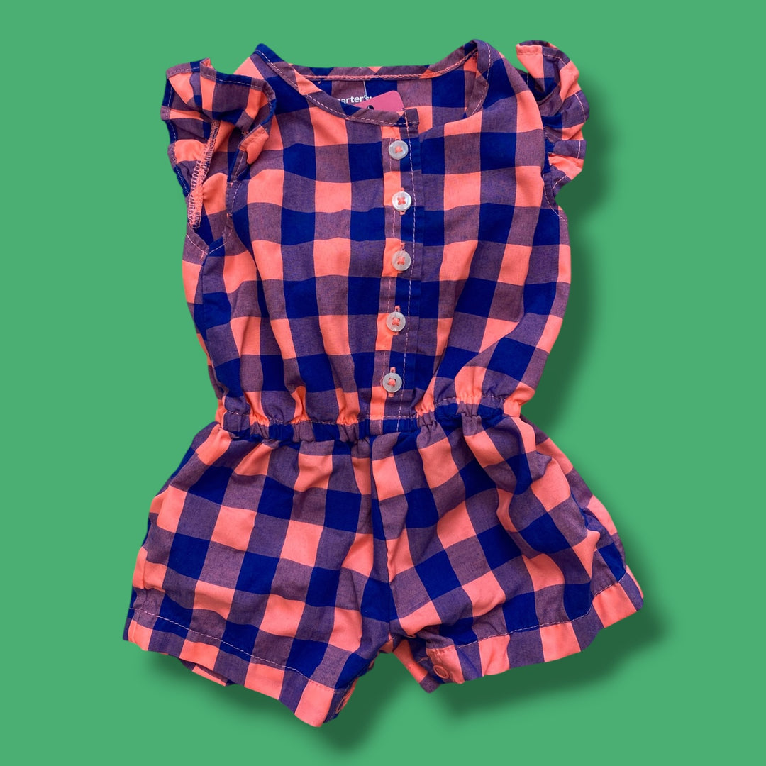 Pink/Blue Carters gingham romper, 3m