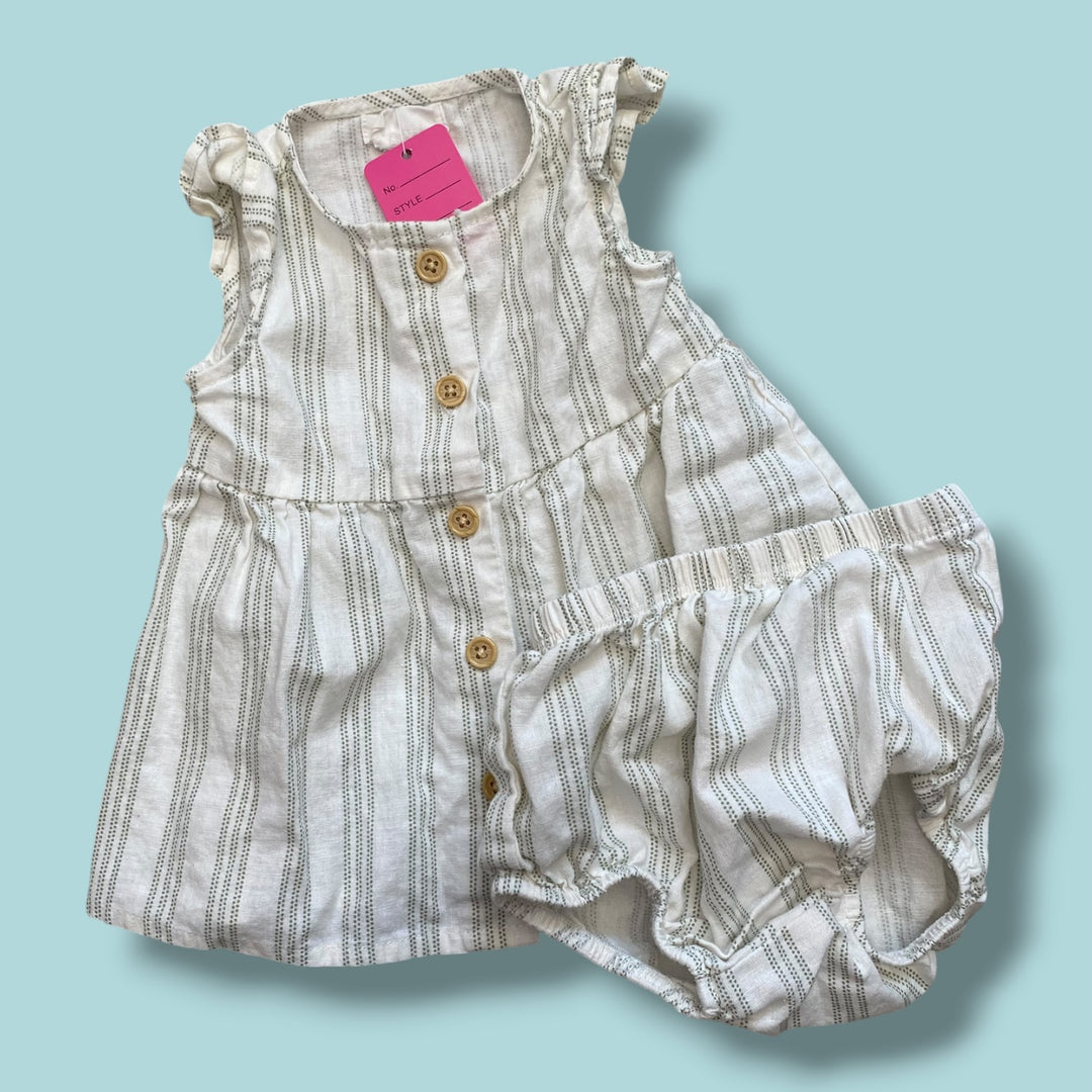 Green/White Petit Lem striped dress, 3m