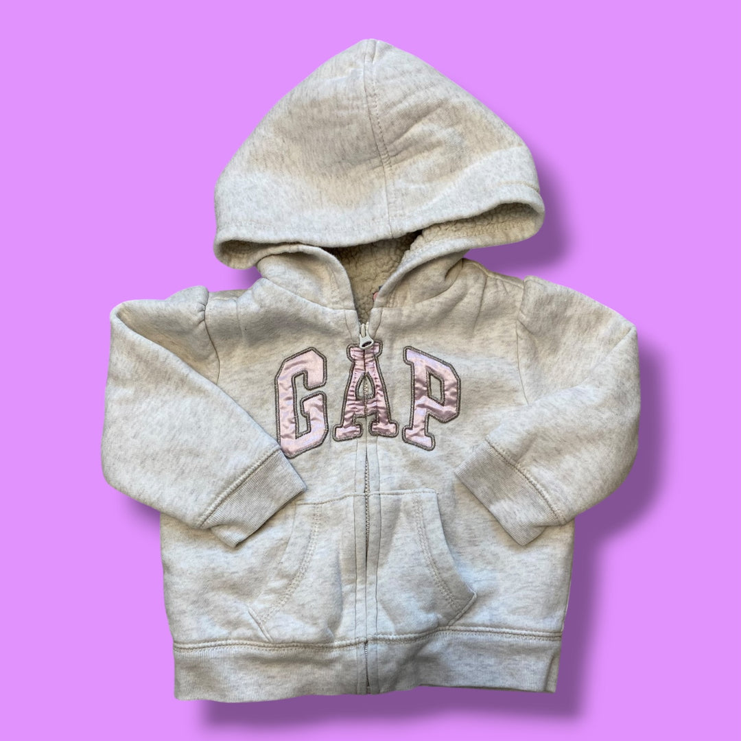 White Gap Zip UP, Sherpa Lined, 12-18m