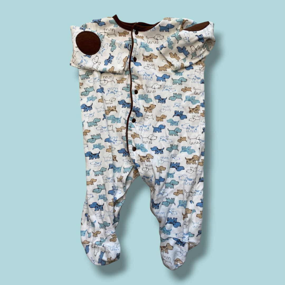 blue/brown Little Me dog romper, 6m