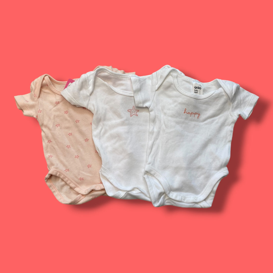 pink/white Anko set of 3 bodysuits, Newborn