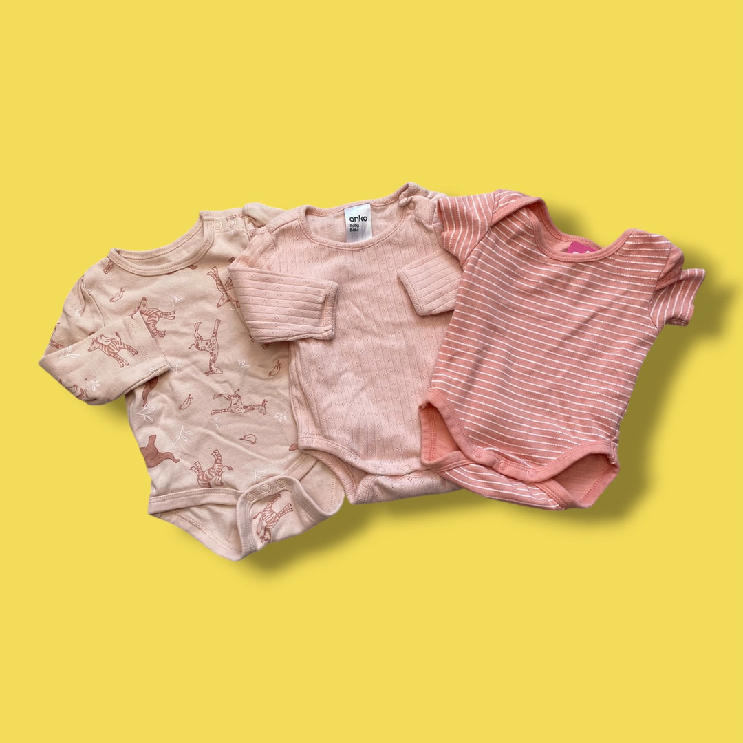pink Mixed sets set of 3 bodysuits, Newborn