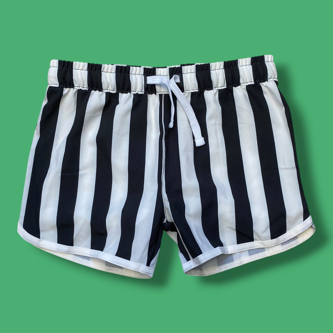 Black/White Honey Suckle Swim Trunks, 4-5Y