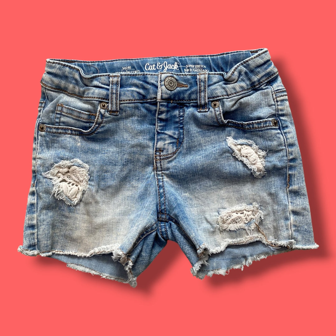 blue Cat &amp; Jack lace denim shorts, 7-8Y