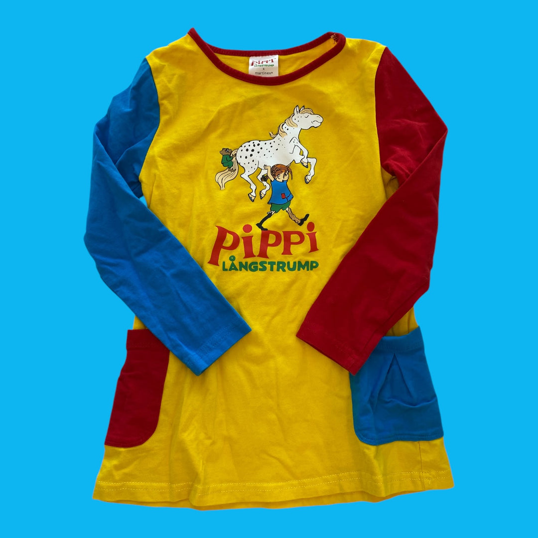 yellow martinex pippi longstockings dress, 4Y